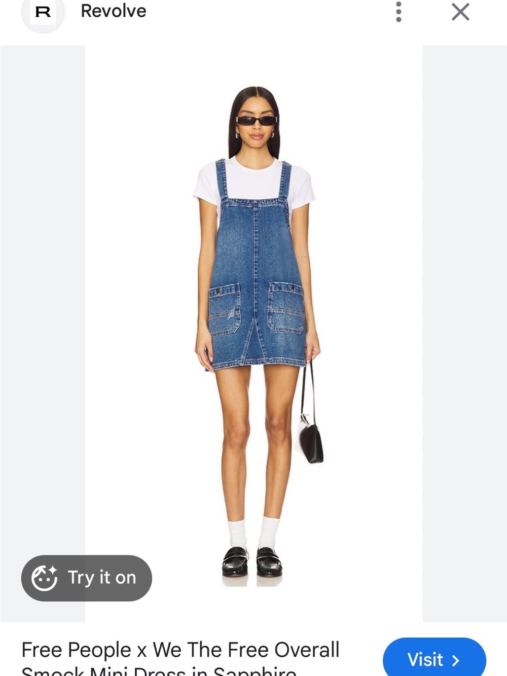 Free People Denim Overall Smock Mini Dress in Sapphire Blue